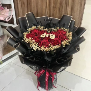 Heartshape Bouquet + Custom Nama (3 Huruf)